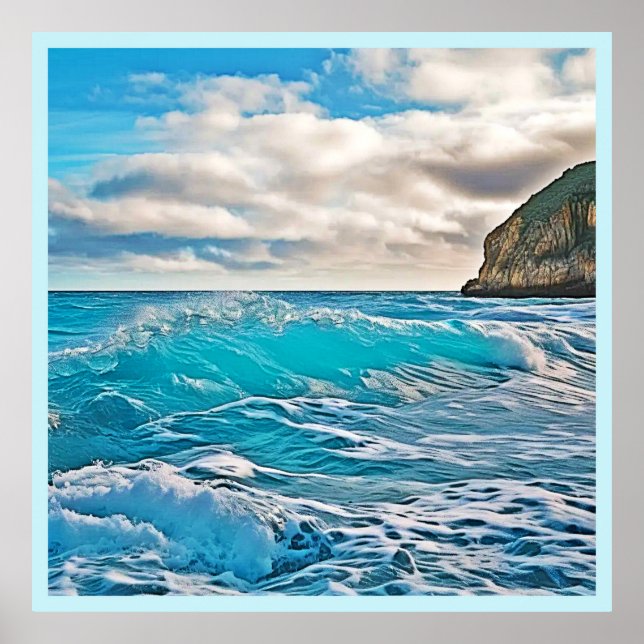 Poster Ondas do Oceano: Horizonte Azul (Frente)
