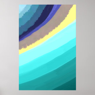 Poster Ondas do Oceano Natural de Abstrato Azul