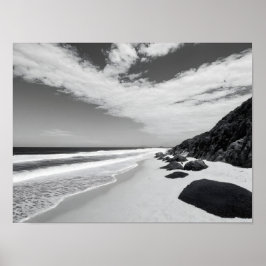 Poster Ondas do Oceano Rochoso Preto e Branco Paisagem Ma