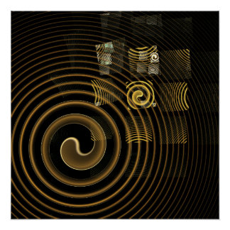 Pôster Ondas Douradas Hipnóticas Arte Moderna Abstrata