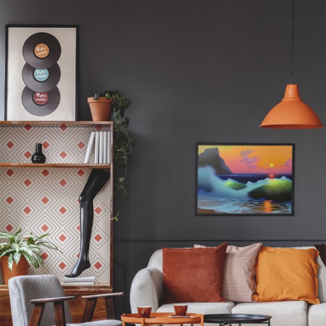 Poster Ondas Dramáticas do Oceano e Pôr do Sol (Criador carregado)