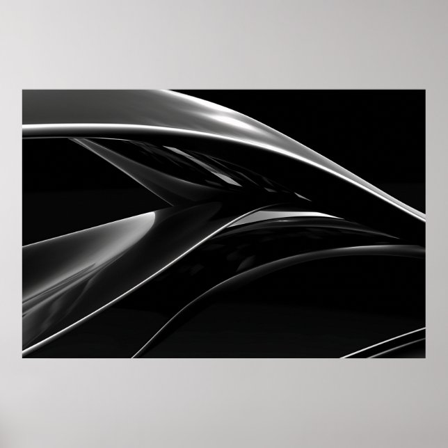 Poster Ondas em abstrato preto e branco do Cromo (Frente)