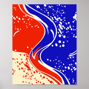 Poster Ondas Fluidas Abstratas em Vermelho e Azul