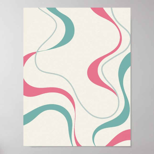 Poster Ondas Fluidas Rosa e Turquesa (Frente)