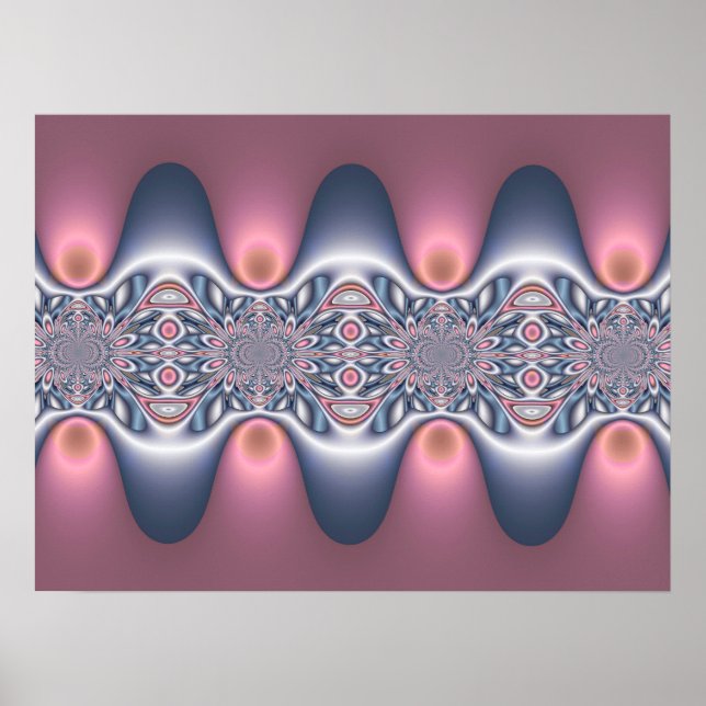 Poster Ondas Fractais Prateadas e Rosadas  (Frente)