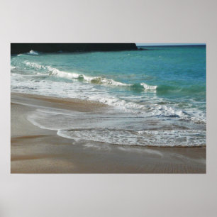 Poster Ondas Lamentando na Praia Oceano Azul Turquesa