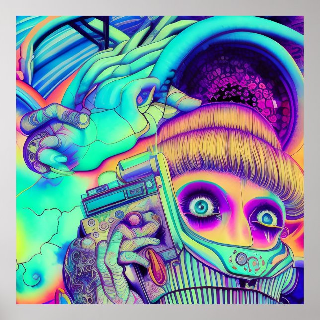 Poster ondas musicais, os anos 80 chamados Paisagem Surre (Frente)