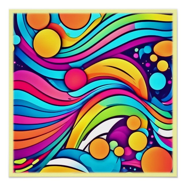 Pôster Ondas Neon Cosmos Vibrante (Frente)