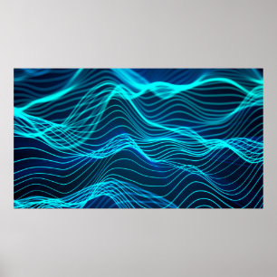 Poster Ondas neon de numerosas linhas de abstrato e linha