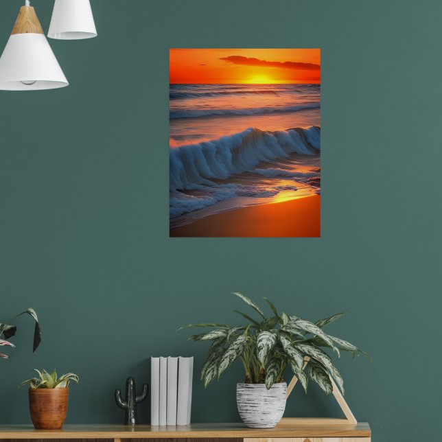 Poster Ondas no oceano com pôr do sol (Sala de Estar 1)
