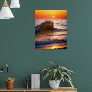 Poster Ondas no oceano com pôr do sol