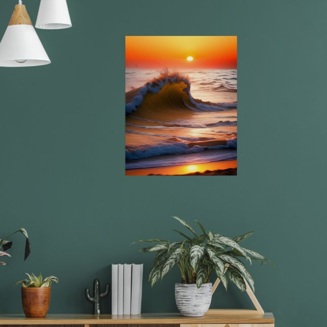 Poster Ondas no oceano com pôr do sol (Sala de Estar 1)