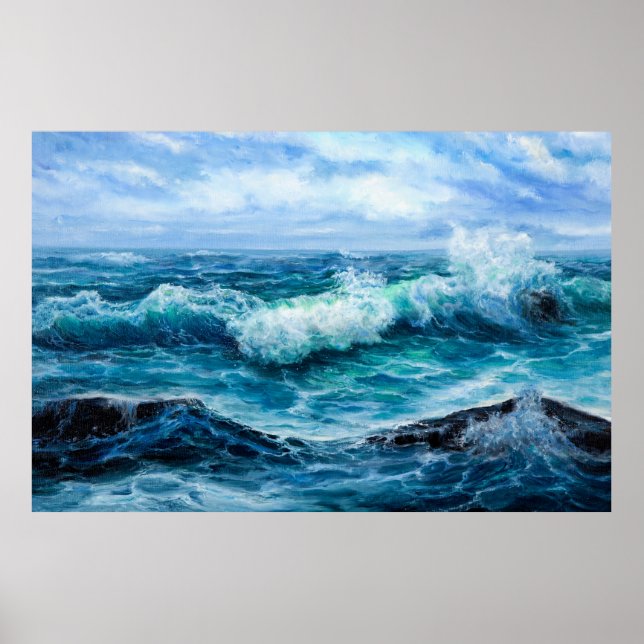 Poster Ondas no oceano. Impressionismo moderno, modernism (Frente)