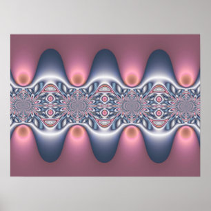 Poster Ondas Prateadas e Rosa Fractais