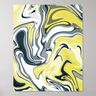 Poster Ondas radiantes de amarelo, branco e Cinza