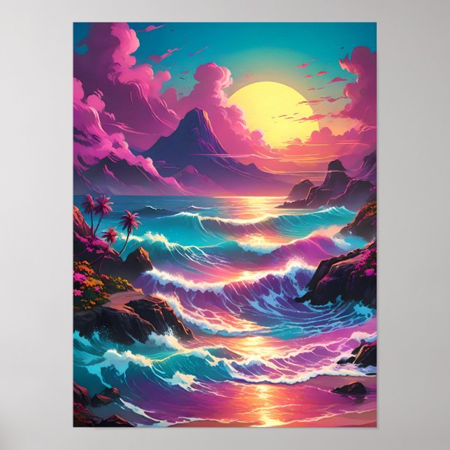 Poster Ondas retrorreflectoras vibrantes, Explosão em neg (Frente)