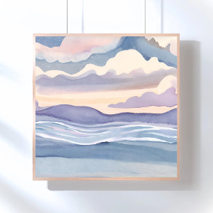 Pôster Ondas Sonhadoras do Oceano Pintura em Aquarela