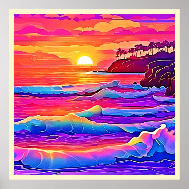 Poster Ondas Sunset: Sonho Costeiro Vivo (Frente)
