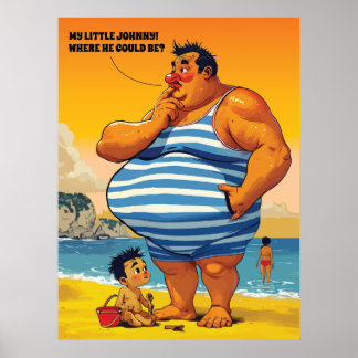 Poster Onde está meu pequeno Johnny, Homem Gordo na Praia
