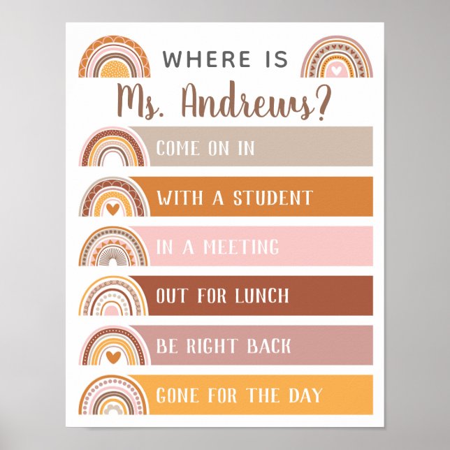 Poster Onde está o Professor Office Door Sign Rainbow (Frente)