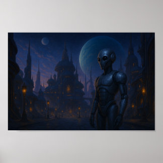 Poster Onde o aço encontra o robô-estrelas em uma cidade