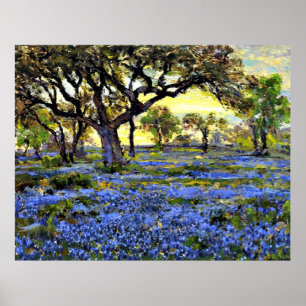 Poster Onderdonk - Árvore de Carvalho Vivo e Bluebeldes