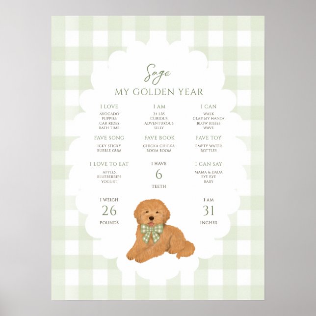 Poster One Golden Year Puppy Dog 1st Birthday Milestone  (Frente)