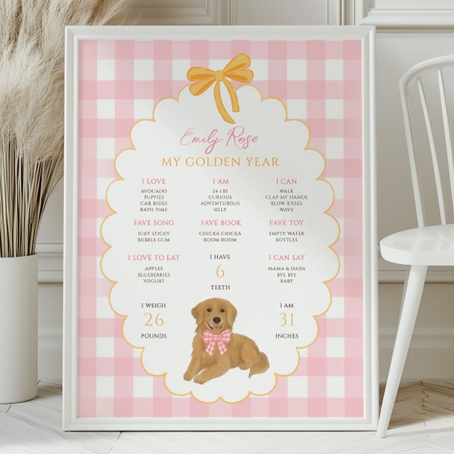Poster One Golden Year Puppy Dog 1st Birthday Milestone  (Criador carregado)