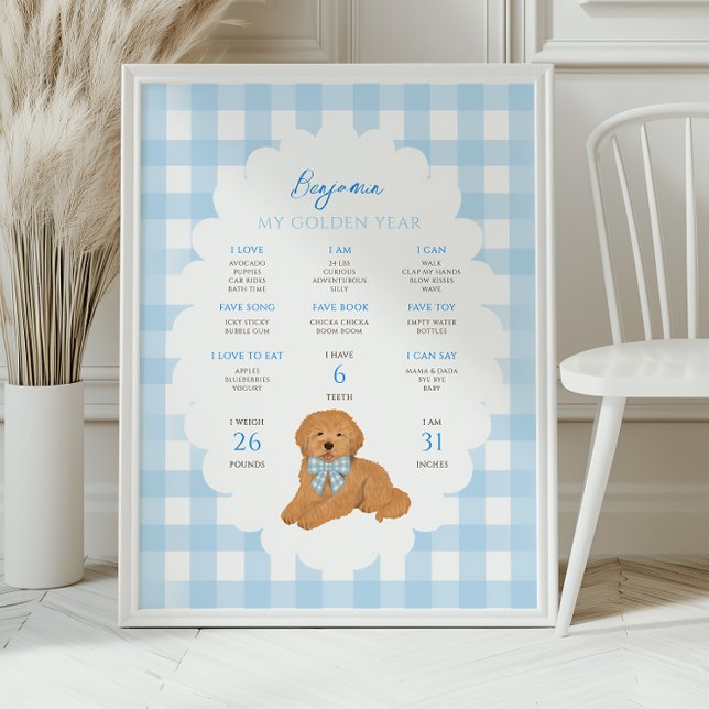 Poster One Golden Year Puppy Dog 1st Birthday Milestone  (Criador carregado)