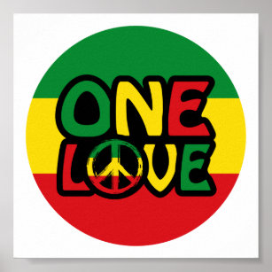 Poster One Love, Reggae design com cores reggae