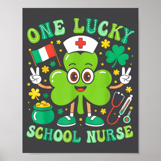 Poster One Lucky School Nurse St Patrick's Day Shamrock I (Frente)