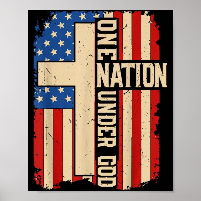 Poster One Nation Under God Patriotic Christian Faith Ame (Frente)