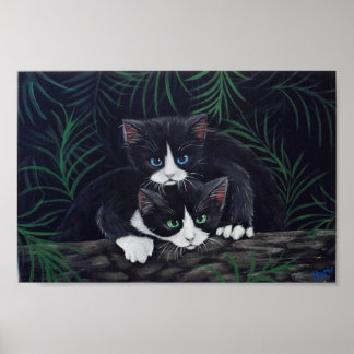 Poster One-of-a-Kind Tuxedo Cats Painting by Darie