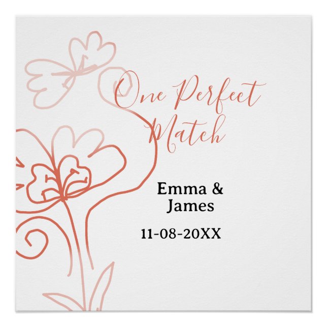 Pôster One Perfect match terracotta wedding couple name f (Frente)
