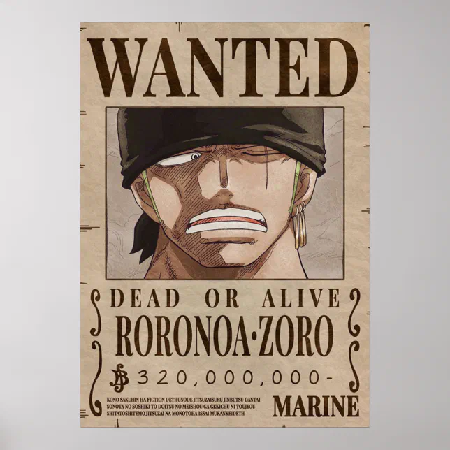 Poster One piece Zoro Wanted | Zazzle Brasil
