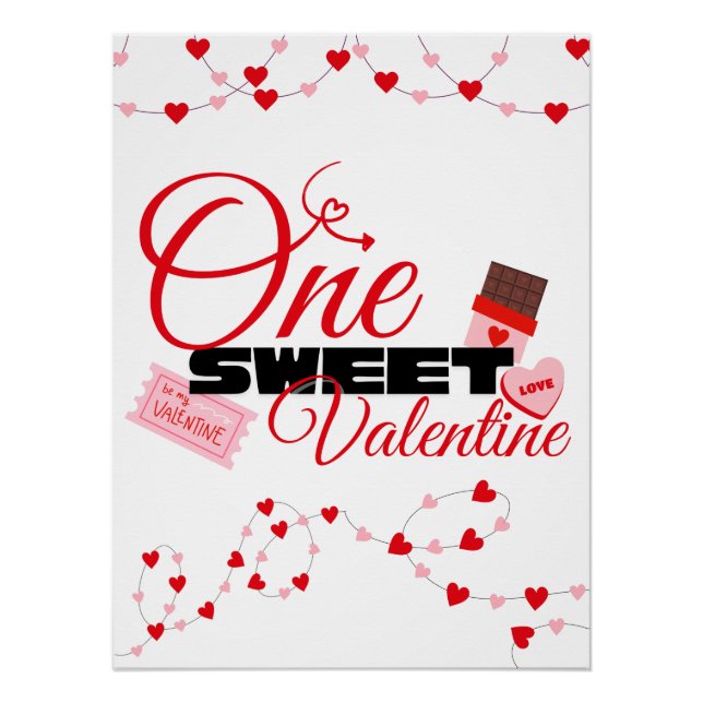 Pôster One Sweet Valentine First Birthday Decorations (Frente)