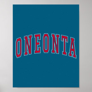 Poster Oneonta New York Souvenir College Style Red Text T