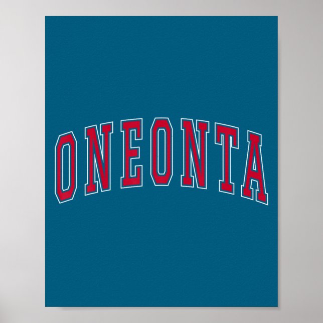 Poster Oneonta New York Souvenir College Style Red Text T (Frente)