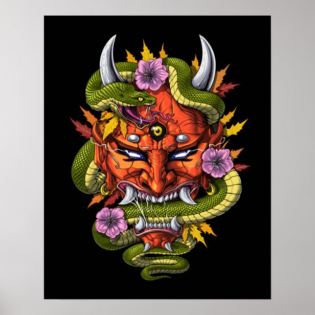 Poster Oni Demon Mask Japonês (Frente)