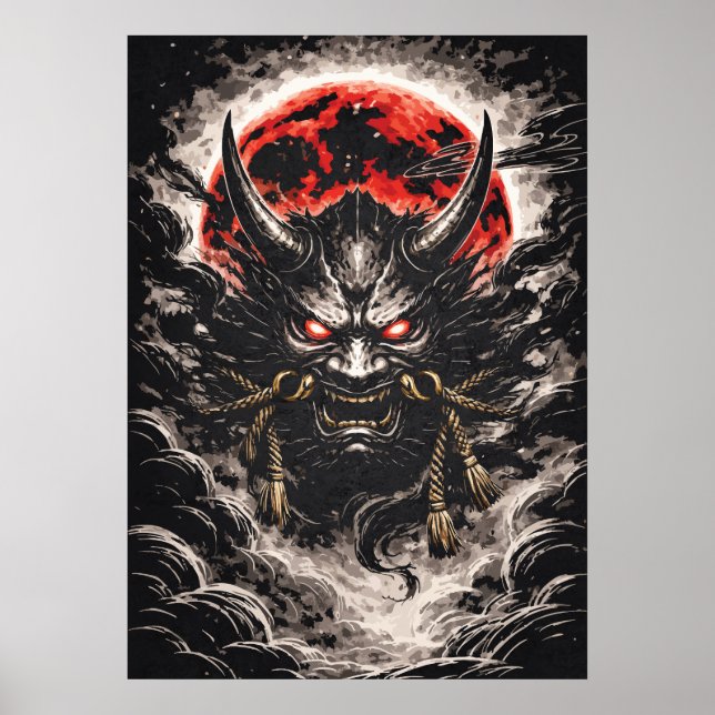 Poster Oni Demônio na Lua Vermelha - Arte de Anime Japonê (Frente)