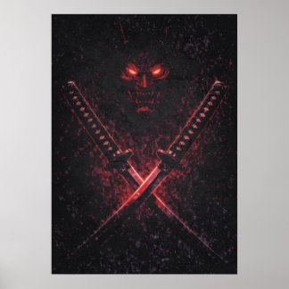 Poster Oni Twin Blades Samurai, Surrealista Japonês Abstr