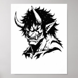 Poster Oni Yokai Japonês Outline Portrait Sticker