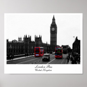 Pôster Ônibus de Londres, Big Ben e as casas do