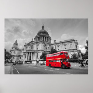 Pôster Ônibus de Londres e catedral de St Paul