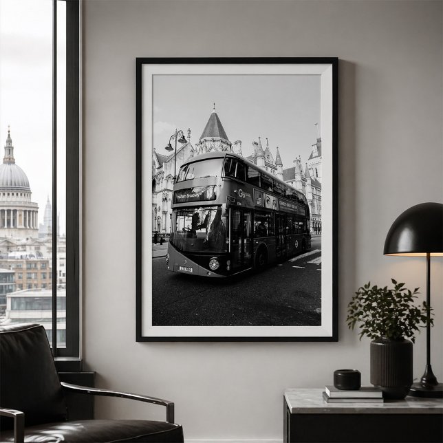 Poster Ônibus Duplo Decker de Londres Preto e Branco (Criador carregado)