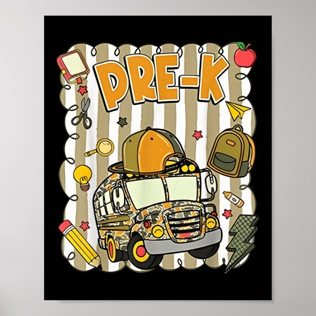 Poster Ônibus Escolar Camuflado Groovy Pré K Volta às Aul (Frente)