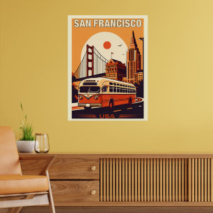 Poster Ônibus Vintage San Francisco na estrada, Califórni