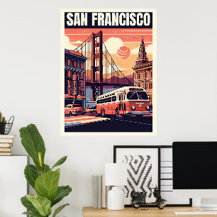 Poster Ônibus Vintage San Francisco na estrada, Califórni