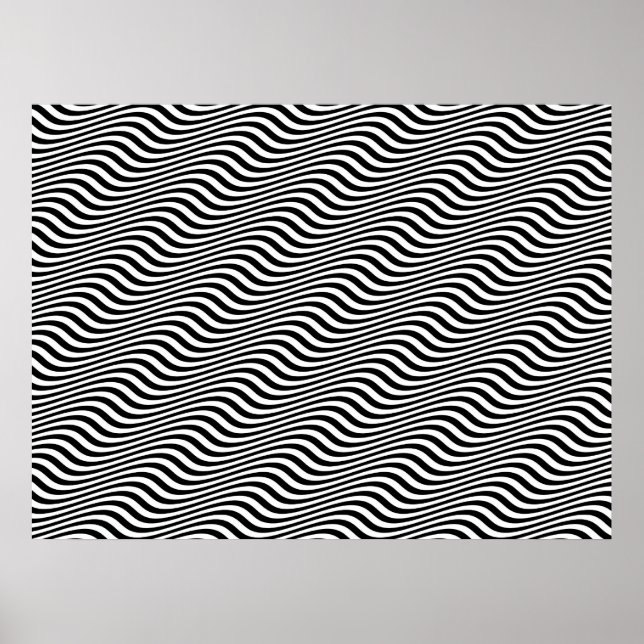 Pôster Op Art Black and White Horizontal Sine Stripes (Frente)