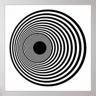 Pôster Op Art Horizontal Circles Black and White 01